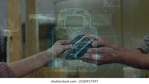 Image of network security padlock over people using payment terminal. global communication and data security concept digitally generated image. - Powered by Shutterstock