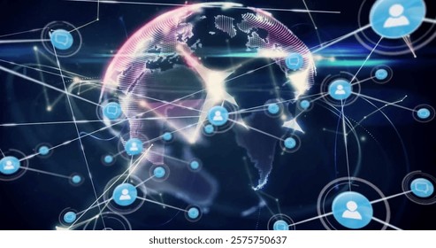 Image of networks and digital data processing over globe. Global connections, computing and data processing concept digitally generated image.