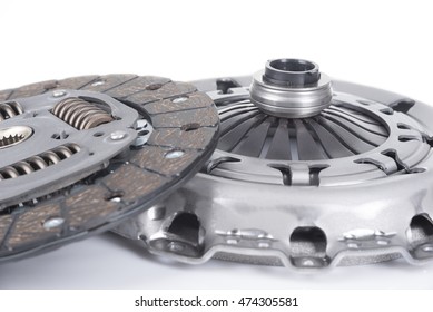 Image Of A New Set Of Replacement Automotive Clutch On A White Background.