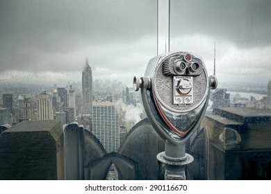 An image of New York at a rainy day binoculars