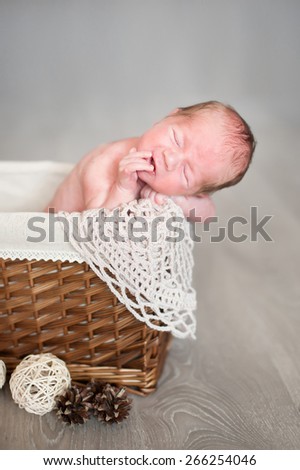 Similar – Baby lying in a wicker basket