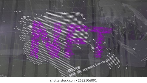Image of nft text over data processing. global business and digital interface concept digitally generated image.