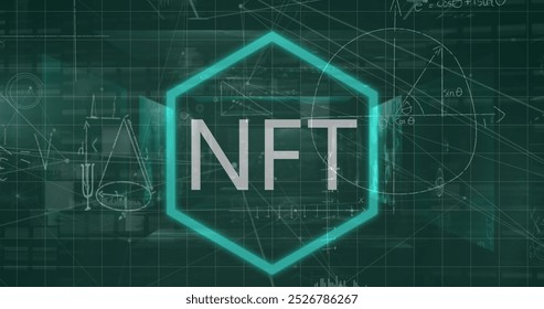 Image of nft text over network of connections and data processing with mathematical equations. Global technology, computing and digital interface concept digitally generated image. - Powered by Shutterstock - Get 15% off with code: PIKWIZARD15