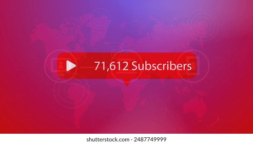 Image of number of subscribers increasing over world map with circles. Digital composite, global communication, social media, technology, cloud computing, data, growth. - Powered by Shutterstock