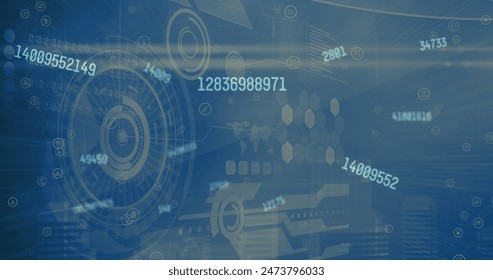Image of numbers changing, data processing and scopes scanning. global connections and digital interface concept digitally generated image.