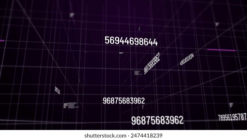 Image of numbers changing and data processing on black background. global business, data processing and digital interface concept digitally generated image.