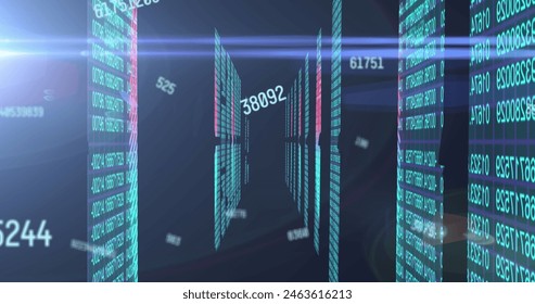 Image of numbers changing over data processing on computer servers. global technology data processing concept digitally generated image.