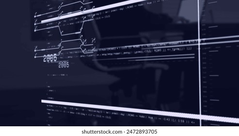 Image of numbers, circuit board patterns, computer language, midsection of man working on laptop. Digital composite, multiple exposure, growth, business, coding, motherboard, technology concept. - Powered by Shutterstock - Get 15% off with code: PIKWIZARD15