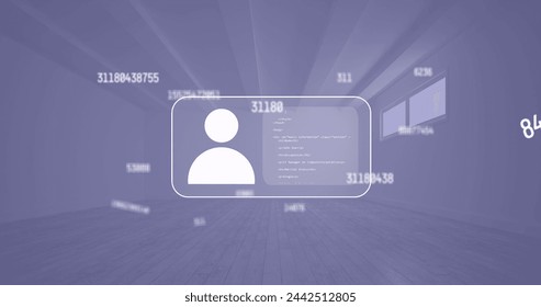 Image of numbers and data processing over screen with people icon. Global connections, networks, data processing and digital interface concept digitally generated image.