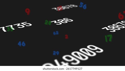 Image of numbers processing over black background. data processing, school, learning and education concept digitally generated image.