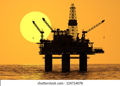 Image of oil platform during sunset.