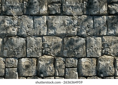 Image of Old ancient gray stone wall close up. Texture for background usage