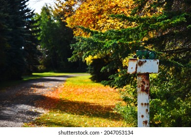 An Image Of An Old Rusted Metal Rural Mail Box On A Metal Post.  