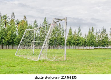 Image Of Old Soccer Goal In Field.