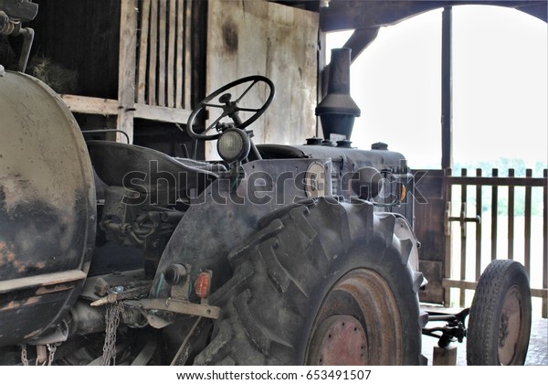 An image of a old\
tractor