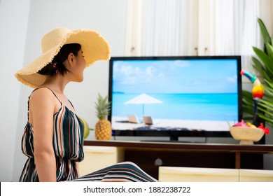 Image Of Online Tour Woman Enjoying Resort Atmosphere At Home