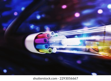 Image of an optical fiber with lights effects. 3D Rendering