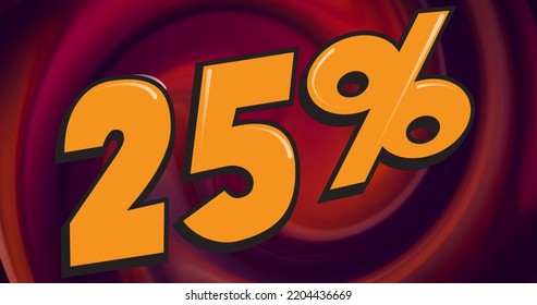 Image Of Orange Text 25 Percent, On Swirling Red And Brown. Retail Trade Sale Communication Concept, Digitally Generated Image.