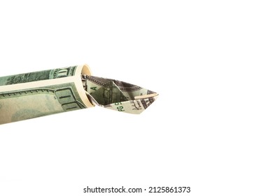 Image Of Origami Money Ship White Background