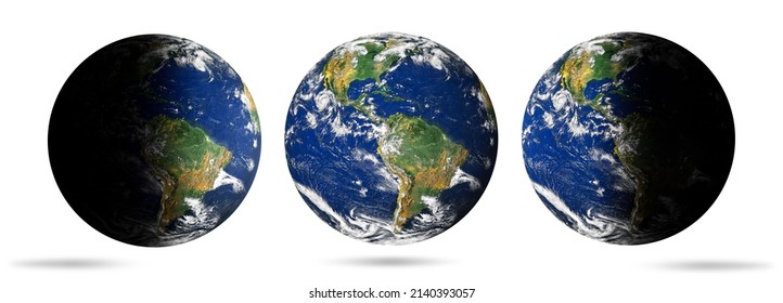 An image of our planet Earth on white with clipping path. Part of the land is in shadow. Day and night on earth. Earth image courtesy of NASA.       