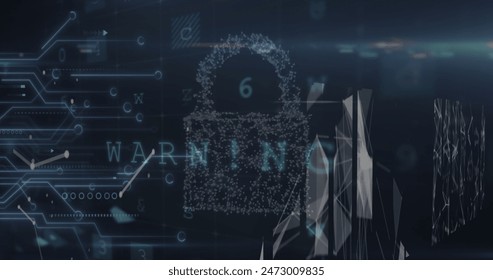 Image of padlock icon over data processing on black background. Global technology, online security and digital interface concept digitally generated image.