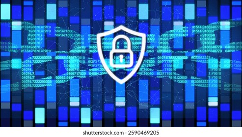 Image of padlock over data processing. Global technology and digital interface concept digitally generated image.