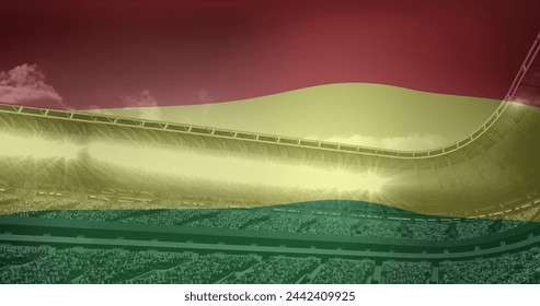 Image of pan african flag over sports stadium. Global sport and digital interface concept digitally generated image. - Powered by Shutterstock