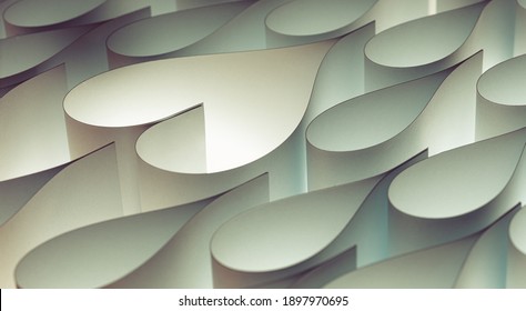 Image of paper sheets making up heart shapes on white background