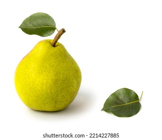 Image of pear on a white background. Pear with leaves close up - Shutterstock ID 2214227885