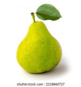 Image of a pear on a white background. Pear with a leaf close-up - Shutterstock ID 2218860727