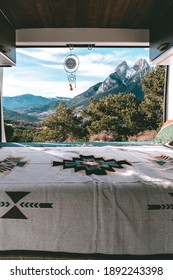 Image Of Pedraforca Mountain From Inside A Camper During Winter