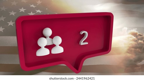 Image of people icon with numbers on speech bubble with flag of usa. global social media and communication concept digitally generated image. - Powered by Shutterstock