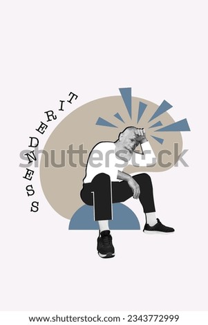 Image picture collage of stressed depressed old man migraine headache stressful job isolated on painted grey background Stok fotoğraf © 