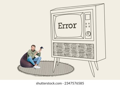 Image picture magazine collage of disappointed guy sit bean gag have fun playstation game over error isolated on painted background - Powered by Shutterstock - Get 15% off with code: PIKWIZARD15