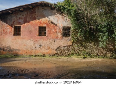 Image Of Pink Picturesque Wall Of House Near Isola Farnese, Favorite Walking Place Of Italians