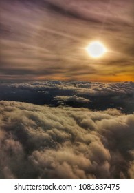 image from plane window above clouds in West Midlands, UK