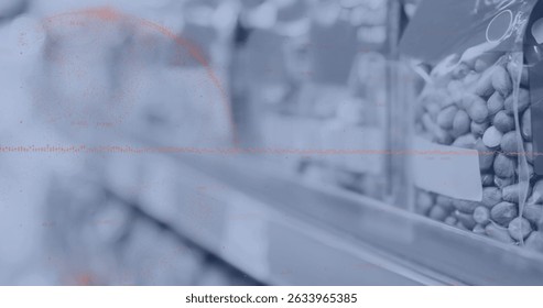 Image of play digital interface and data processing over merry christmas text. Global networking technology and data processing concept digitally generated image.
