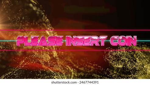 Image of please insert coin text and neon lines over glowing background. Global image game, connections, computing and data processing concept digitally generated image. - Powered by Shutterstock