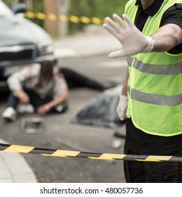 Image Of Policeman At Car Accident Area