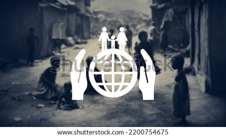 Image of poverty and refugee issues. Humanitarian assistance. SDGs.