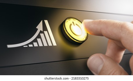 Image pressing a yellow start button to boost the traffic of a website. Concept of improving performance with SEO strategy.  - Shutterstock ID 2183310275