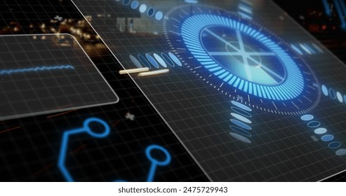 Image of processing circle over digital screen and road traffic, copy space. data processing, digital interface and technology concept digitally generated image - Powered by Shutterstock - Get 15% off with code: PIKWIZARD15
