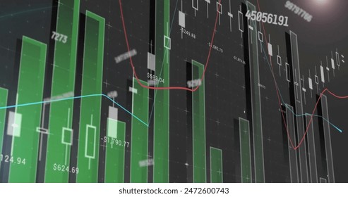 Image of processing numeric data over graphs on interface screen. Data, business, statistics, digital interface and global communication, digitally generated image. - Powered by Shutterstock - Get 15% off with code: PIKWIZARD15