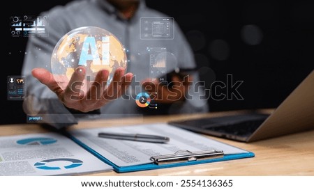 Image professional integrating artificial intelligence into business strategy, highlighting data visualization and analytics, symbolizing future of technology-driven decision-making