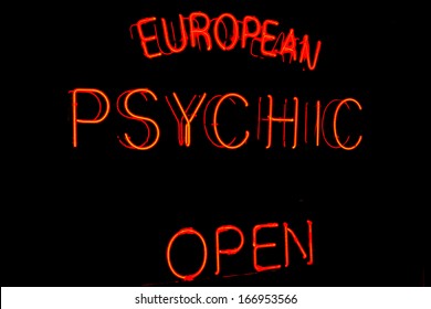 Image Of A Psychic Sign With Neon On Black