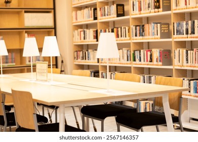 Image of a public library with a table