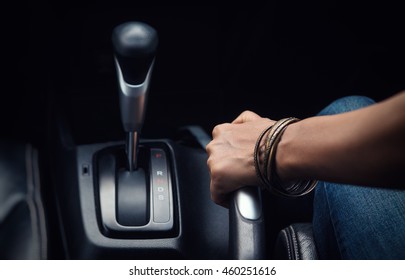 Image Of Pulling Handbrake On The Car,focuson Hand