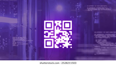 Image qr code in abstract pattern, dots connected with lines forming geometric shapes, numbers. Digitally generated, hologram, barcode, banking, illuminated, communication and technology. - Powered by Shutterstock