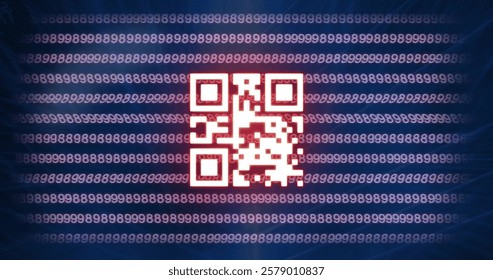 Image of qr code and binary coding data processing over black background. Global connections, computing and data processing concept digitally generated image.