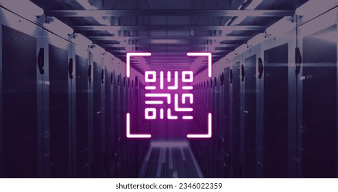 Image of qr code and data processing over computer servers. Global cyber security, business, finances, computing and data processing concept digitally generated image. - Powered by Shutterstock